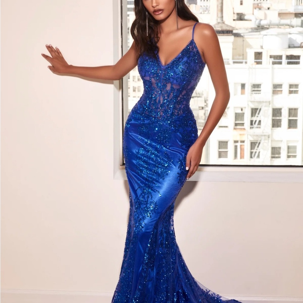 Elegant Blue Sequin Evening Gown/Prom Dress